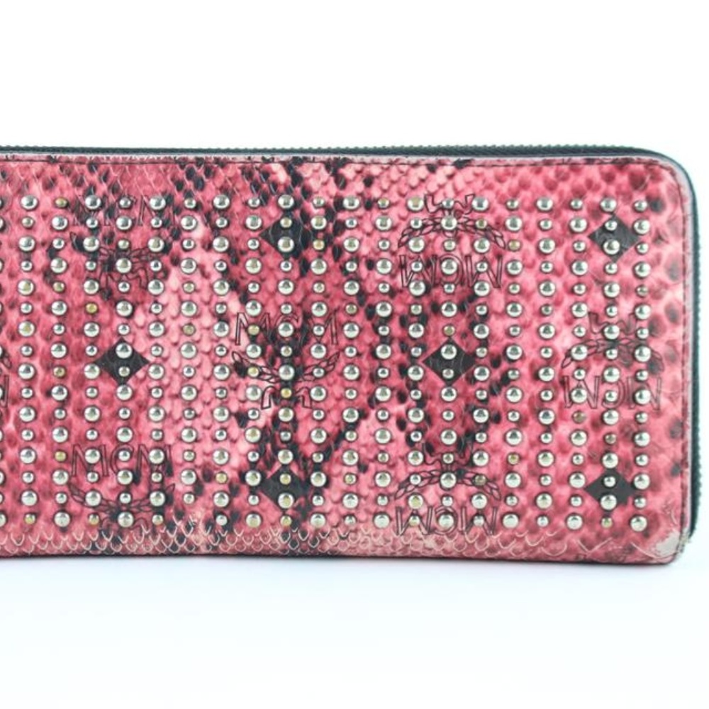 Mcm Studded Python Print Zip Around Wallet 231939 - image 2